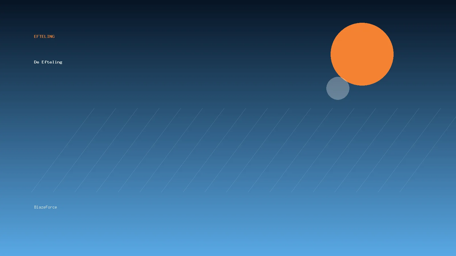 Blauwe titelkaart met de tekst De Efteling en een grote oranje cirkel